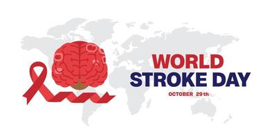 World Stroke Day, illustration of a brain with a world map and health ribbons for the disease. Suitable for posters and banners vector