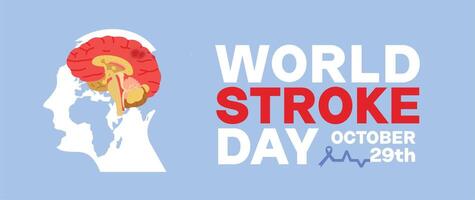 World Stroke Day, side view brain illustration inside the head with world map silhouette. Suitable for posters and banners vector