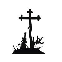 Silver cross grave icon. Flat illustration of death icon, perfect for Halloween. vector