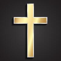 3d tratitional simple shape christian cross silver and gold shiny metal symbol vector