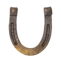 Metal horseshoe with weathered and rustic finish, on transparent background. Vintage look. It's classic symbol of luck and protection, home decor or talisman for good fortune. Top view, flat lay. png
