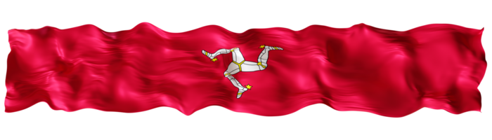 Stylized flag of Isle of Mann waving in the wind on transparent background. Footer, header or divider. Cut out wide, panoramic element. Banner for patriotic themes or national event promotions. 3D. png