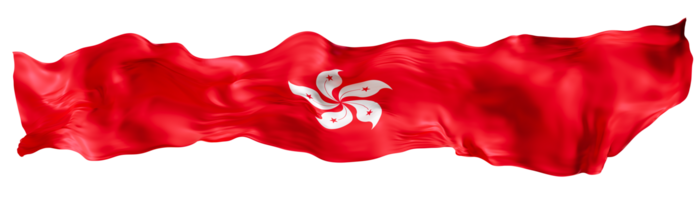 Stylized flag of Hong Kong waving in the wind on transparent background. Footer, header or divider. Cut out wide, panoramic element. Banner for patriotic themes or national event promotions. 3D. png
