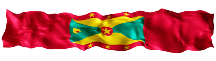 Stylized flag of Grenada waving in the wind on transparent background. Footer, header or divider. Cut out wide, panoramic element. Banner for patriotic themes or national event promotions. 3D. png