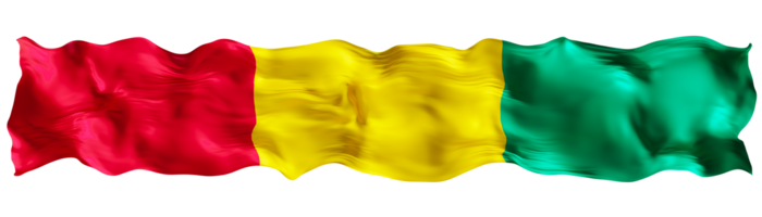 Stylized flag of Guinea waving in the wind on transparent background. Footer, header or divider. Cut out wide, panoramic element. Banner for patriotic themes or national event promotions. 3D. png