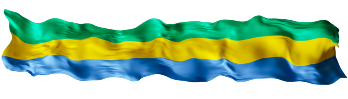 Stylized flag of Gabon waving in the wind on transparent background. Footer, header or divider. Cut out wide, panoramic element. Banner for patriotic themes or national event promotions. 3D. png