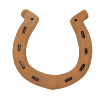 Rustic horseshoe in a traditional U-shape, on transparent background. The horse shoe is crafted from ceramic with weathered texture. It symbolizes luck and protection. Top view, flat lay. png