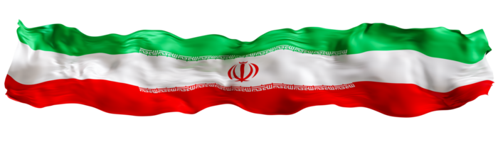 Stylized flag of Iran waving in the wind on transparent background. Footer, header or divider. Cut out wide, panoramic element. Banner for patriotic themes or national event promotions. 3D. png