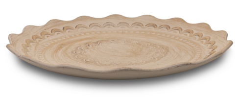 belas trabalhada de madeira estilo boho prato com intrincado esculpido padrões, em transparente fundo. esvaziar placa, frente visualizar. natural terminar com rústico vintage olhar. boêmio, casa de fazenda estilo. png