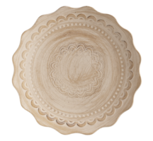 belas trabalhada de madeira estilo boho prato com intrincado esculpido padrões, em transparente fundo. topo visualizar, plano deitar. natural terreno terminar com rústico vintage olhar. boêmio, casa de fazenda estilo. png