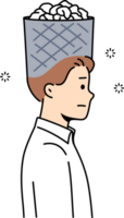Information garbage fills head of business man who needs detox and clearing memory of unnecessary data. Information detox is required for guy to improve psychological health and avoid burnout. png
