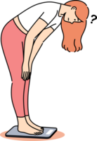 Sad woman checking own weight by stepping on scales and feeling embarrassed by increasing kilograms. Psychological disorder in thin girl who wants to become thinner and lose weight png