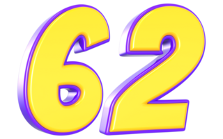 62 Number 3D Yellow And Purple png