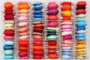 a box filled with different colored thread photo