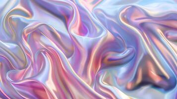 Glossy metallic silver fabric with crumpled surface closeup image. Holographic textile sheet creating abstract pattern close up photography. Fashion industry concept photo realistic