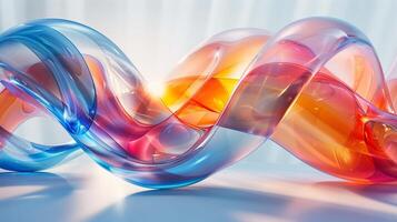 Sparkling glass waves with gradient color 3d rendering image. Curved artwork made of translucent plastic background wallpaper colorful realistic. Stylish item concept idea photo