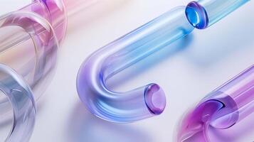 Bent glass tube with decorative details 3d rendering image. Abstract craft element of clear plastic background wallpaper colorful realistic. Creative design surreal parts concept idea photo