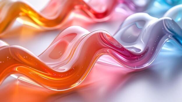 Wavy gradient color glass items for decor 3d rendering image. Abstract artwork of translucent plastic background wallpaper colorful realistic. Creative elements concept idea photo