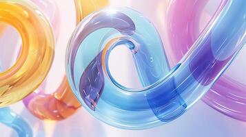 Curved multicolor glass tubes 3d rendering image. Abstract patterns with swirled clear plastic pipes background wallpaper colorful realistic. Shiny transparent artwork concept idea photo