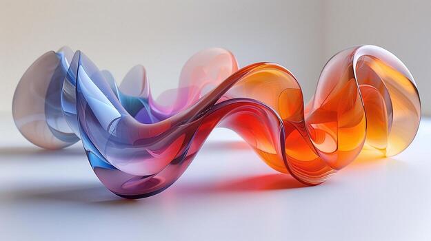 Gradient curved plastic element 3d rendering image. Abstract decorative artwork with wavy edges background wallpaper colorful realistic. Bright creative composition concept idea photo