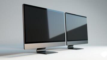 Large lcd monitors mockups on white background. Computer peripheral devices for visual content template advertising image. Electronics screens mock up product photorealistic photo