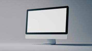 Modern pc mockup on white background. Presentation of powerful computer with blank screen template advertising image. Office technology display mock up product photorealistic photo
