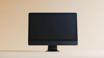 Mockup computer screen with stand on light background. Gaming pc station monitor template advertising image. Digital equipment screen mock up presentation product photorealistic photo