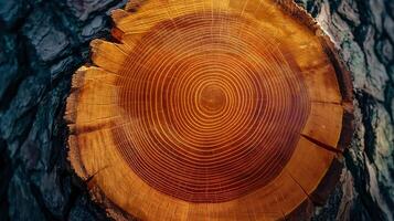 Cut pine tree log cross section banner background copy space. Natural texture of wood material image backdrop empty. Forestry industry concept composition closeup view, copyspace photo