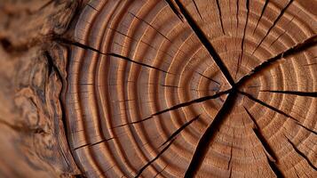 Weathered tree log cross section banner background copy space. Old wooden stamp texture image backdrop empty. Cut trunk with cracks concept composition closeup view, copyspace photo