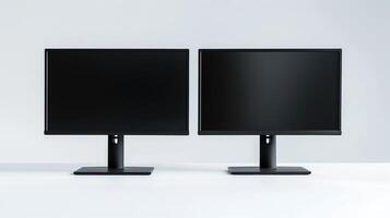Mockup computer monitors in white space. Modern digital technology for work and entertainment template advertising image. Professional hardware mock up product photorealistic photo
