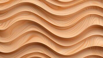 Carved wavy wooden surface banner background copy space. Curved lines ornament on wood image backdrop empty. Abstract craft material concept composition top view, copyspace photo