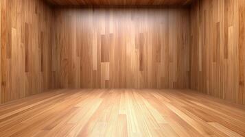 Showcase decorated with wooden boards banner background copy space. Products presenting stage image backdrop empty. Goods placement concept composition front view, copyspace photo