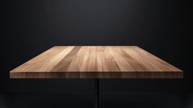 Wooden one leg table banner background copy space. Timber display for items arrangement image backdrop empty. Minimalist furniture concept composition front view, copyspace photo