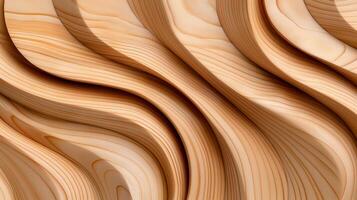 Curves carved on soft wooden surface banner background copy space. Carpentry material texture image backdrop empty. Art work of natural wood concept composition top view, copyspace photo