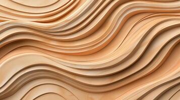 Wavy pattern on soft wooden material banner background copy space. Timber surface curved ornament image backdrop empty. Carpentry workshop concept composition top view, copyspace photo