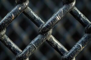 Close-up of a black chain-link fence showcasing texture and structure in outdoor lighting photo