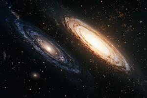 Two spiral galaxies collide in a stunning cosmic dance observed in deep space photo