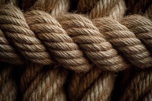 Close-up view of braided natural fibers creating sturdy rope for various applications photo