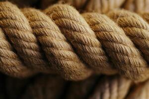 Natural jute rope coiled tightly, showcasing texture and craftsmanship in natural lighting photo