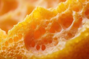 Close-up view of a porous, yellow sponge showcasing intricate textures and patterns found in nature photo