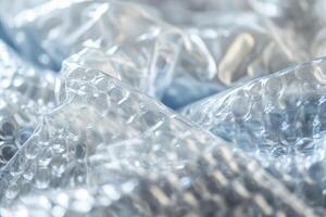 Close-up of crinkled bubble wrap showcasing individual bubbles and plastic texture in natural light photo