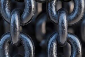 Detailed view of strong metallic chains arranged closely in a patterned formation outdoors photo