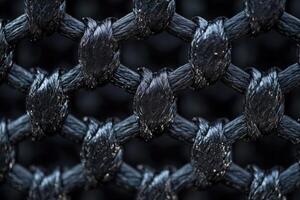 Close-up view of a textured black mesh fabric showcasing intricate woven patterns and details photo