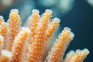 Close-up view of vibrant coral polyps thriving in a colorful underwater environment photo