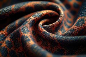 Close-up view of vibrant fabric showcasing intricate patterns and textures in warm colors photo
