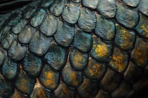 Close-up view of iridescent fish scales showcasing vibrant colors in natural lighting photo
