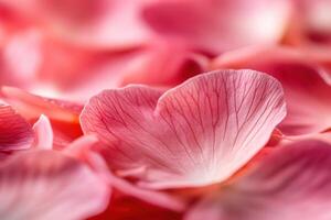 Close-up view of delicate pink rose petals scattered on a surface during a serene afternoon photo