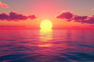 Stunning sunset over calm ocean waters with vibrant colors reflecting in the sky and sea photo