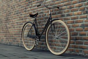 Classic bicycle leaning against a rustic brick wall on a cobblestone street photo