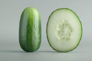 Fresh cucumber cut in half showcasing its crisp texture and vibrant green color photo
